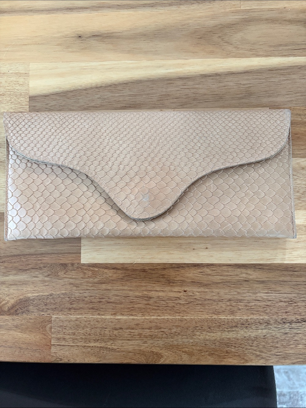 JJ Winters Beige Snakeskin Envelope Clutch